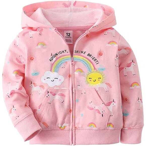 Kids Jacket Unicorn Winter Sweatshirt with Pockets